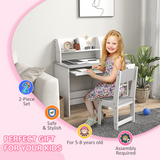 ZONEKIZ Kids Desk and Chair Set with Storage Shelves & Drawer – Study Furniture for 5-8 Years, Grey
