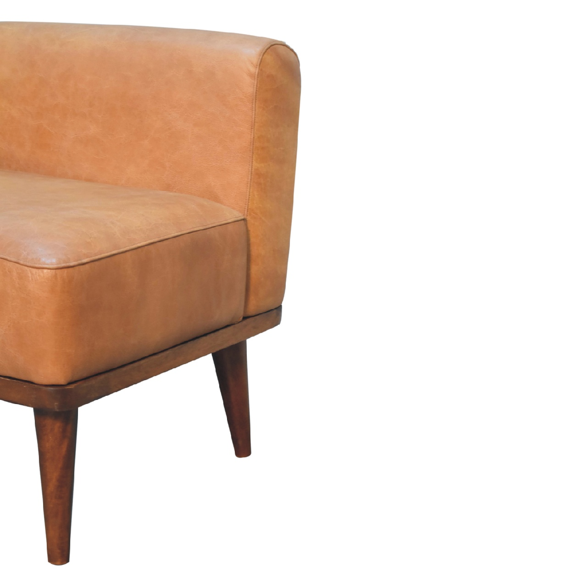 Artisan Furniture Tan Buffalo Leather Footstool with Backrest – Upholstered Seat, Solid Mango Wood Legs, Brown