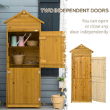 Outsunny Wooden Garden Storage Shed Tool Cabinet with Two Lockable Doors & Shelves – Fir Wood, 191.5cm