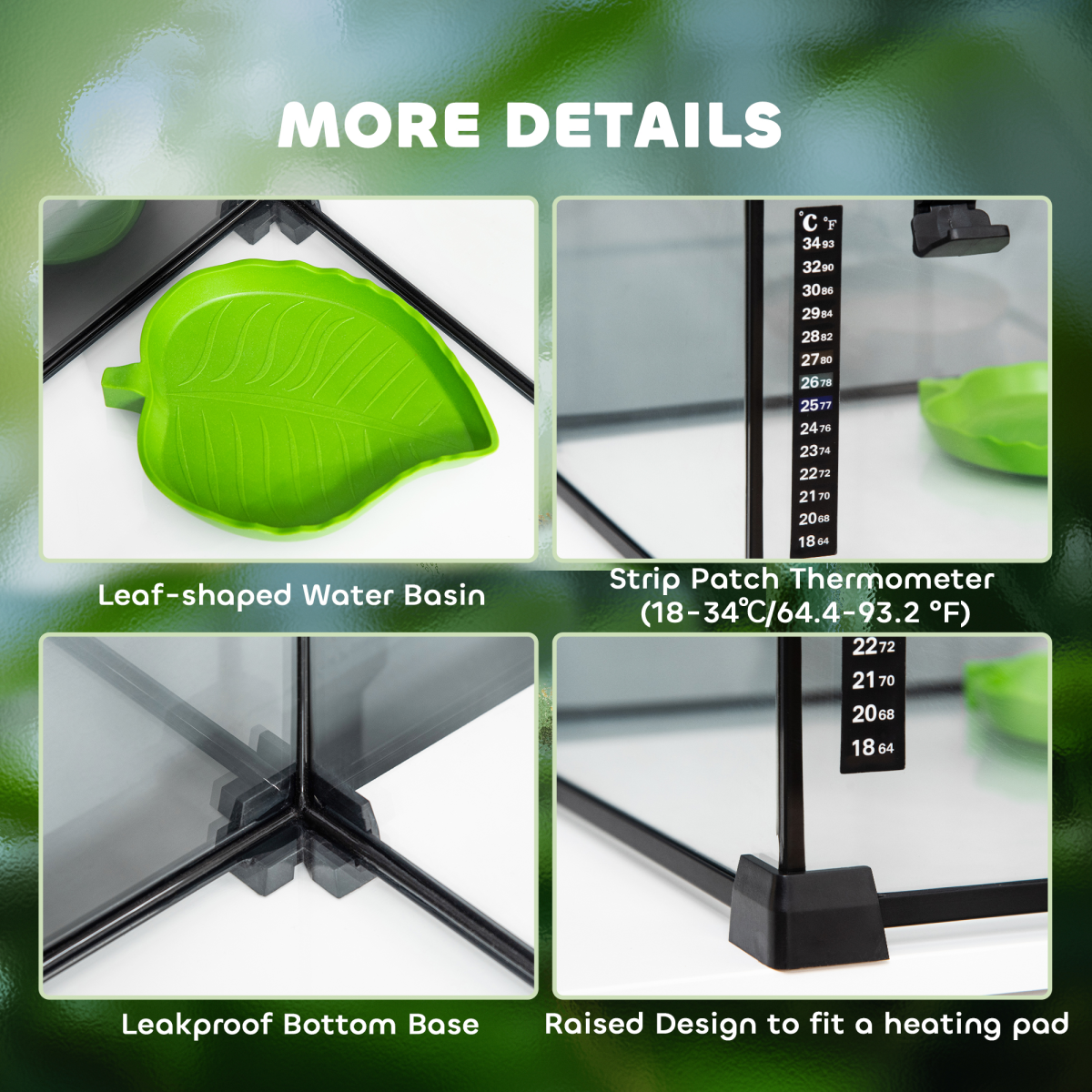 PawHut Glass Reptile Terrarium with Water Basin & Mesh Top – Habitat for Lizards, Frogs, Snakes, 50x30x25cm