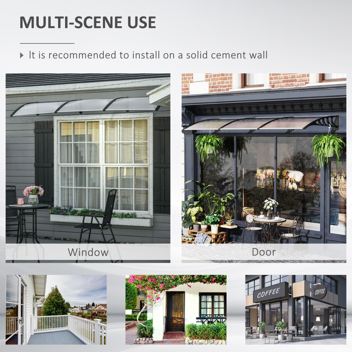 Outsunny Front Door Canopy, 300 x 100cm Curved Polycarbonate Awning – Outdoor Rain Shelter, Clear