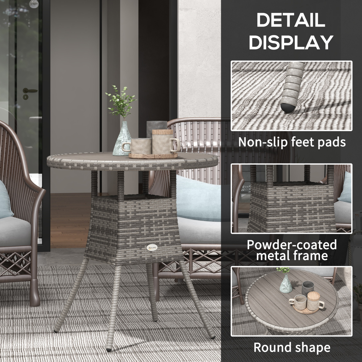 Outsunny 4-Seater Outdoor Dining Table with WPC Slatted Top and Steel Frame – Garden Patio Table, Grey