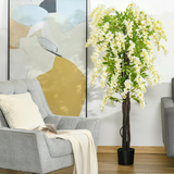HOMCOM Artificial Realistic White Wisteria Tree Faux Decorative Plant, 160cm