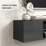 HOMCOM Wall-Mounted Floating TV Unit with Shelves & Cupboards for TVs up to 60", Grey High Gloss