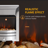 HOMCOM 2KW LED Flame Electric Fireplace with Pebble Burning Effect – Freestanding, Stainless Steel