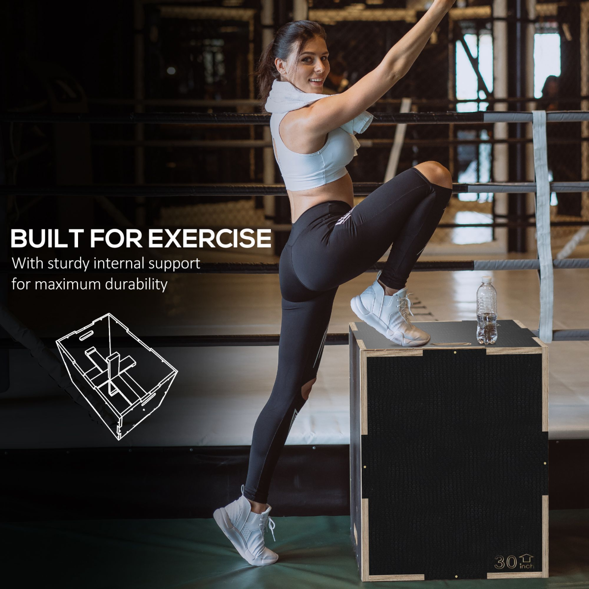 SPORTNOW 3-in-1 Wooden Plyometric Jump Box, 51/61/76cm Heights – Non-Slip Plyo Box for Home Gym Training, Black