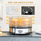 HOMCOM 5-Tier Food Dehydrator with 250W Motor, Adjustable Temperature and Stainless Steel Trays – Silver