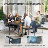 Outsunny Set of 4 Stackable Garden Chairs with Rattan Effect & Steel Frame – Space-Saving Patio Seating, Dark Grey