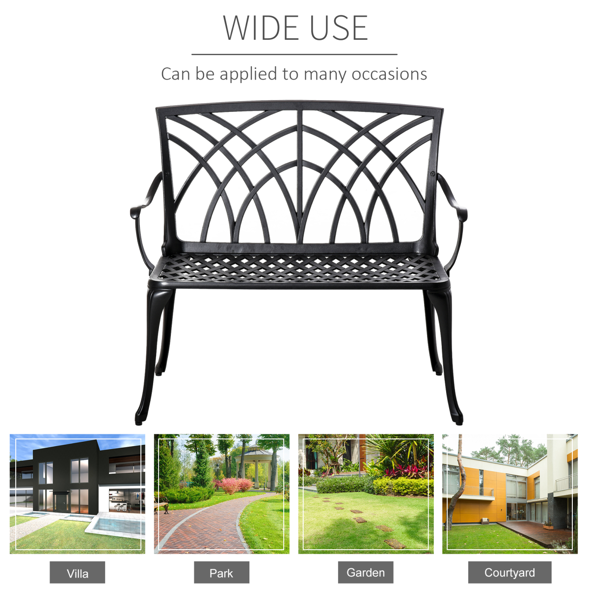 Outsunny 2-Seater Cast Aluminium Garden Bench with High Back & Armrests – Outdoor Loveseat for Patio & Balcony