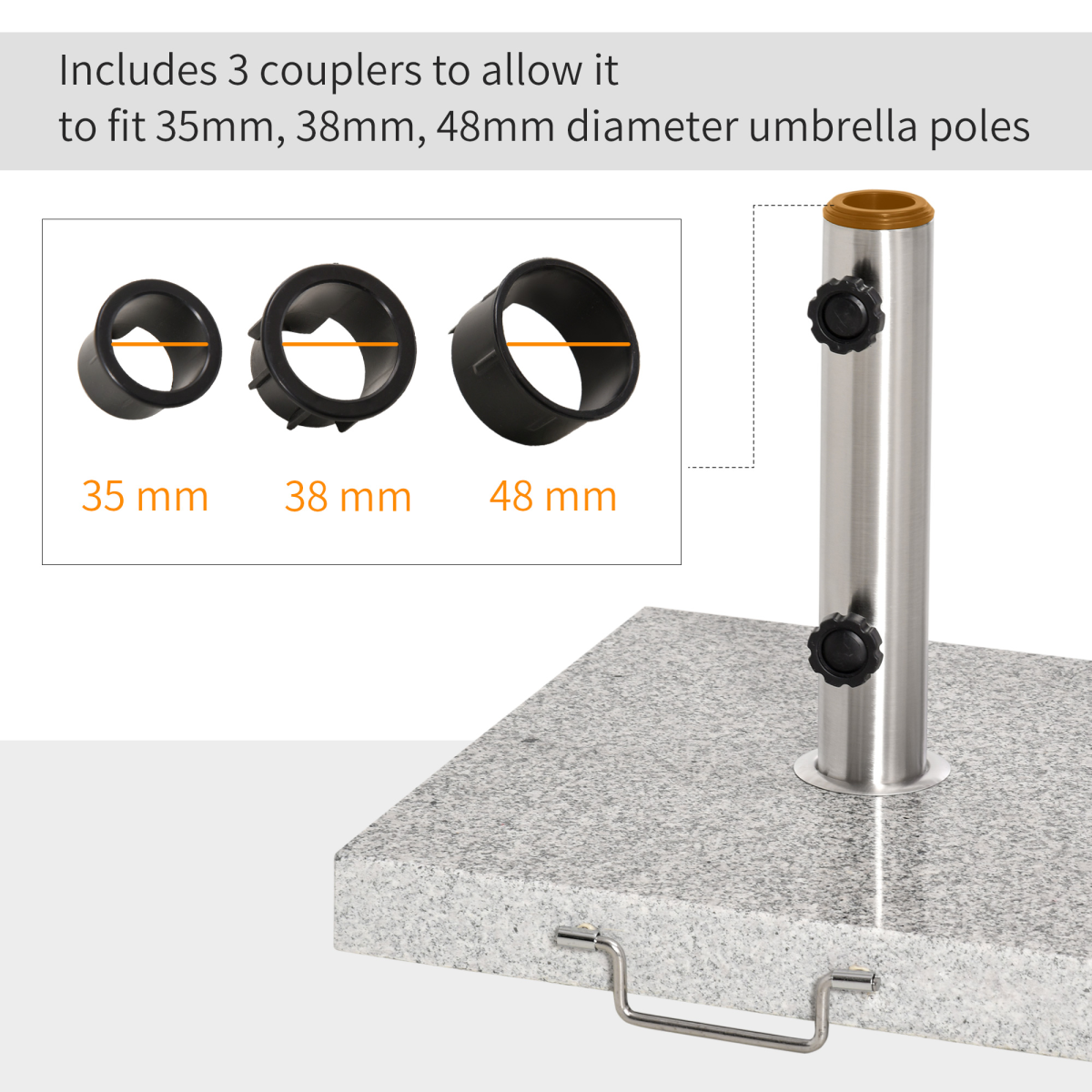 Outsunny 25kg Marble Umbrella Base with Wheels & Handle – Stabilising Parasol Stand, Hemp Grey
