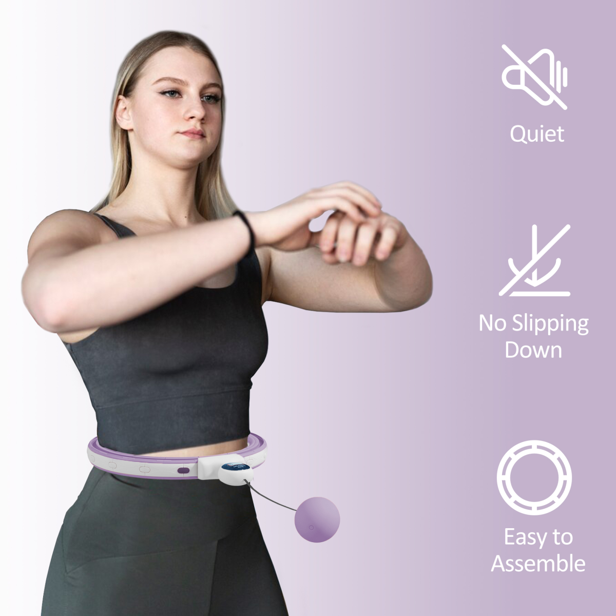 Weighted Hula Hoop with 400g Gravity Ball & Digital Counter – Adjustable 16-Section Fitness Hoop, Purple
