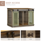 PawHut Dog Crate Furniture with Double Room Divider & Lockable Doors – Side Table Cage, Oak Tone