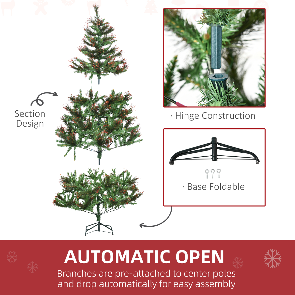 HOMCOM 6ft Pre-Lit Artificial Spruce Christmas Tree with 200 LED Lights & Foldable Metal Base – Green