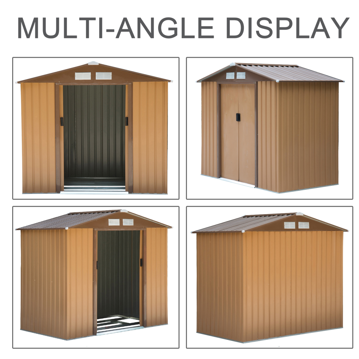 Outsunny 9 x 6ft Metal Garden Shed with Sliding Double Door & Ventilation – Khaki Outdoor Storage