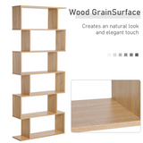 6-Tier Modern S-Shaped Wooden Shelf Storage Unit – Bookcase & Display Cabinet for Home Office, Oak Colour