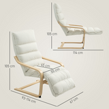 Rocking Lounge Chair with 5-Position Adjustable Footrest & Birch Wood Frame – Velvet-Feel Armchair, Cream White