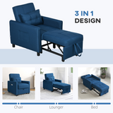 HOMCOM Pull Out Chair Bed with 3-Level Adjustable Back, Pillow & Side Pockets – Sleeper Chair, Blue