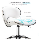 HOMCOM Rolling Salon Stool with Low Back, Saddle Seat & Height Adjustment – Beauty Technician Chair, White