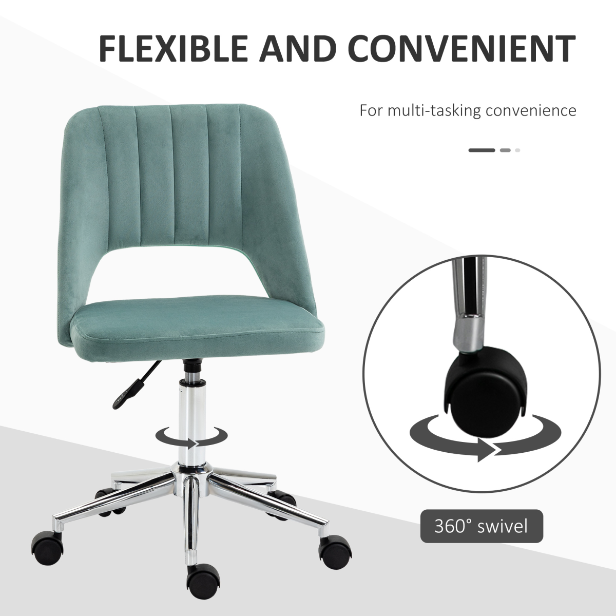 Vinsetto Swivel Office Chair with Velvet-Feel Upholstery, Scallop Shape & High Back – Home Desk Chair, Green