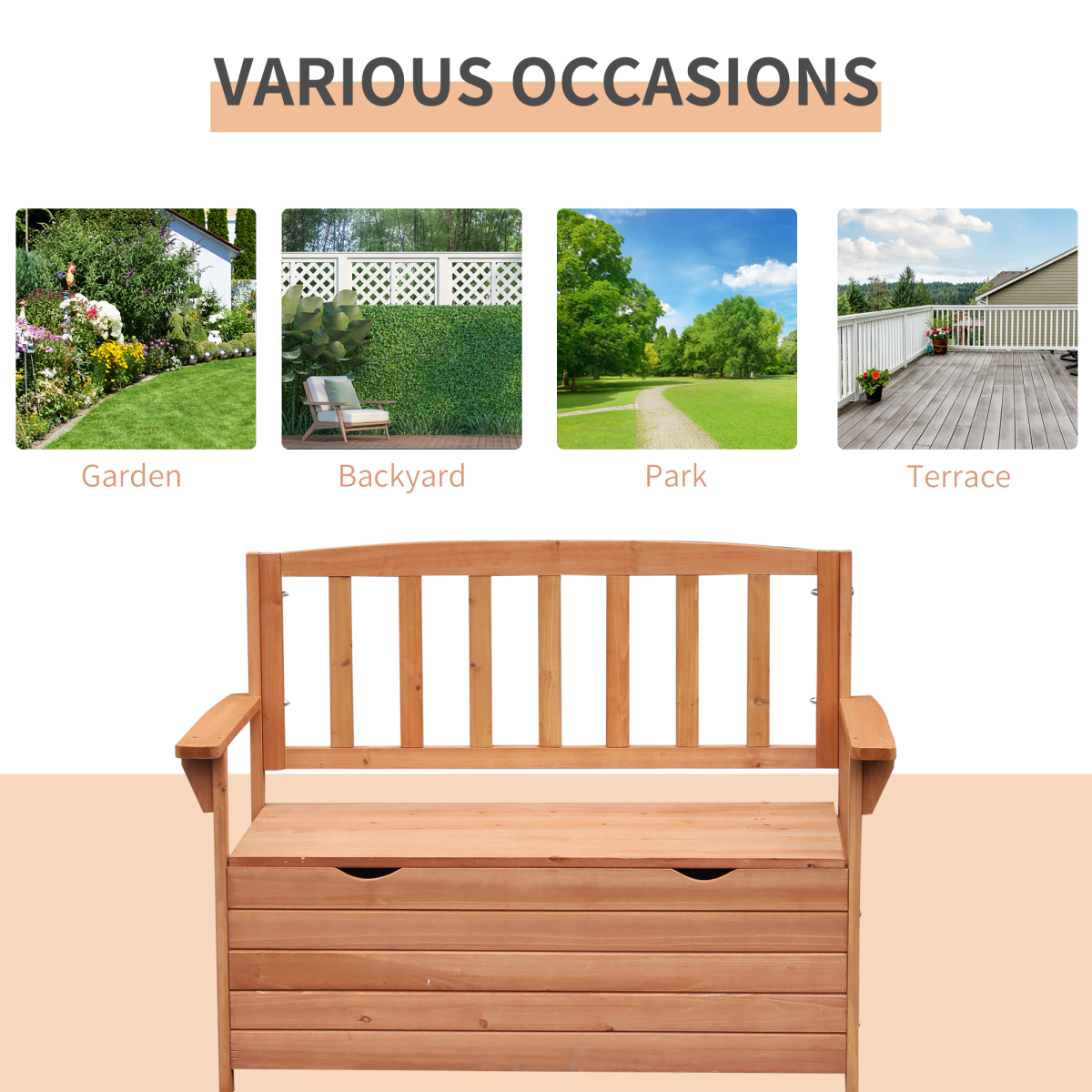 Outsunny Garden Storage Bench with 164L Hidden Storage – All-Weather Solid Fir Wood Seat Box, 200kg Capacity