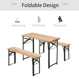 Outsunny Portable Folding Wooden Picnic Table & Bench Set – Trestle Style for Camping, Garden and Indoor Use
