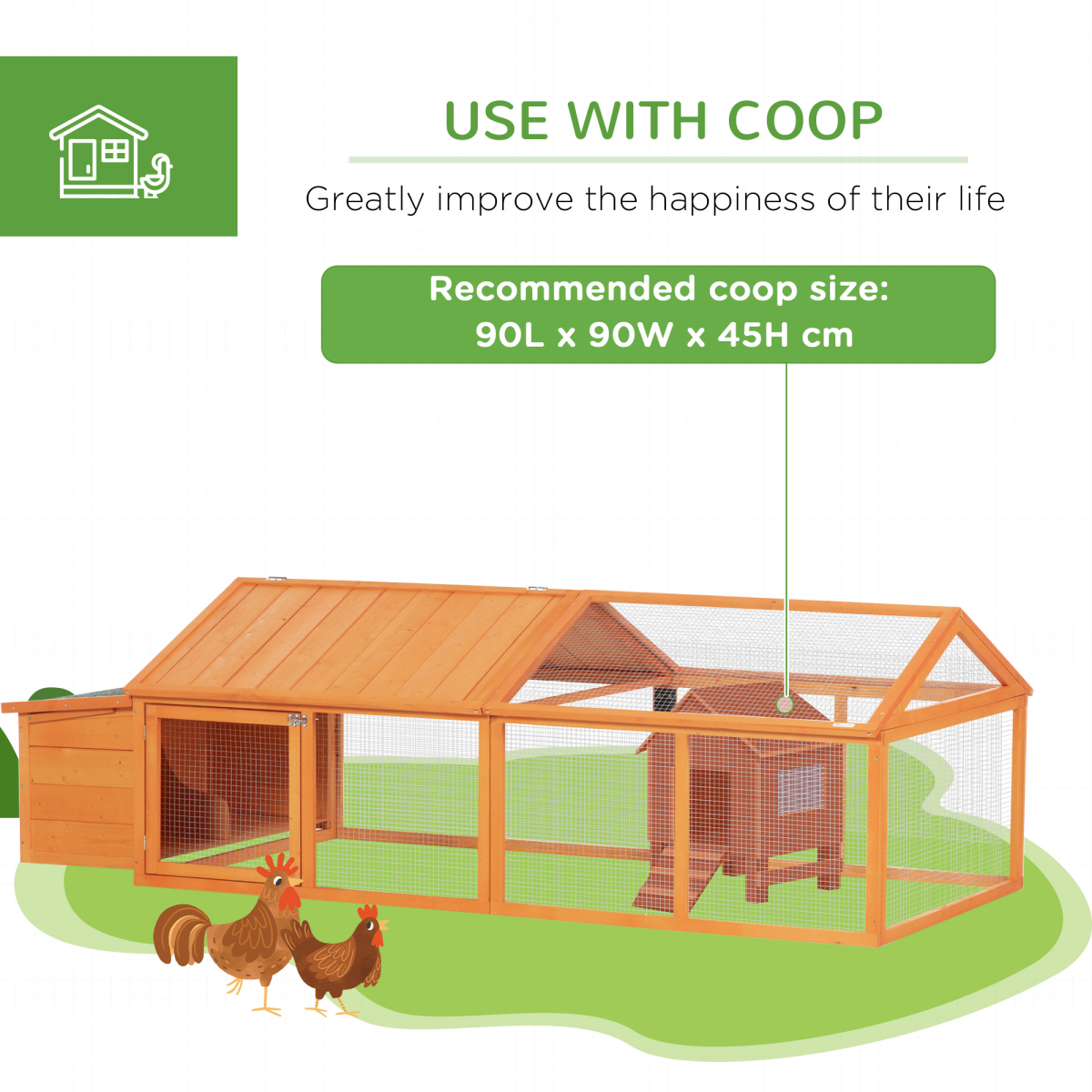 PawHut Wooden Chicken Run with Nesting Box & Openable Roof for 4-8 Chickens or Ducks – Poultry Run, Orange