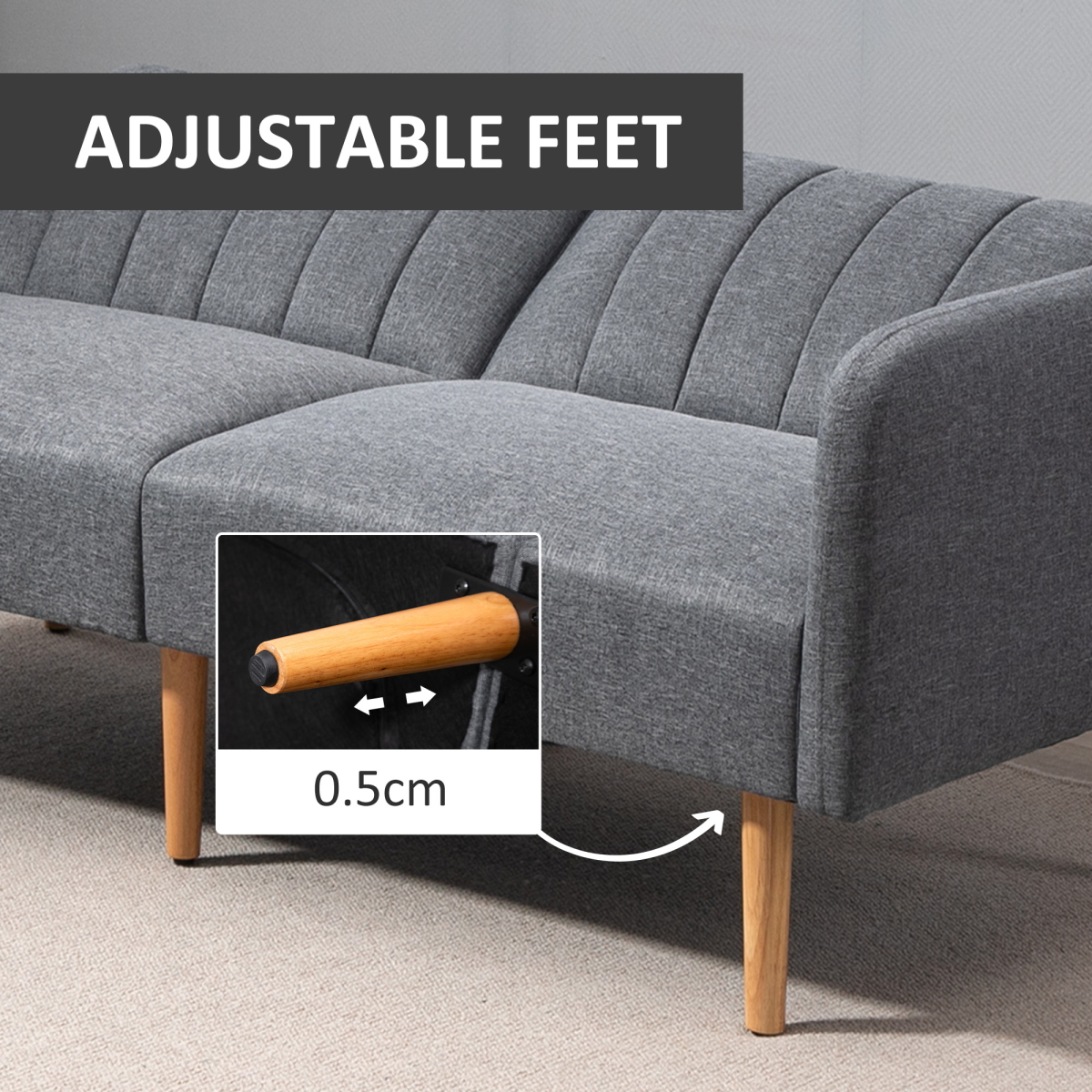 HOMCOM Two Seater Sofa Bed with Adjustable Backrest – Compact Padded Guest Bed for Living Rooms