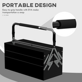 Folding Tool Box with 5 Collapsible Trays – Rust-Resistant Steel Organiser for Home and Workshop, Black