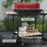 Outsunny Charcoal BBQ Grill Trolley with 5-Level Adjustable Height, Warming Rack, Ash Catcher & Wheels, Red/Black