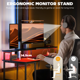 HOMCOM Reversible Computer Desk with Charging Station, RGB LED Lights & Monitor Stand – Home Office, Black