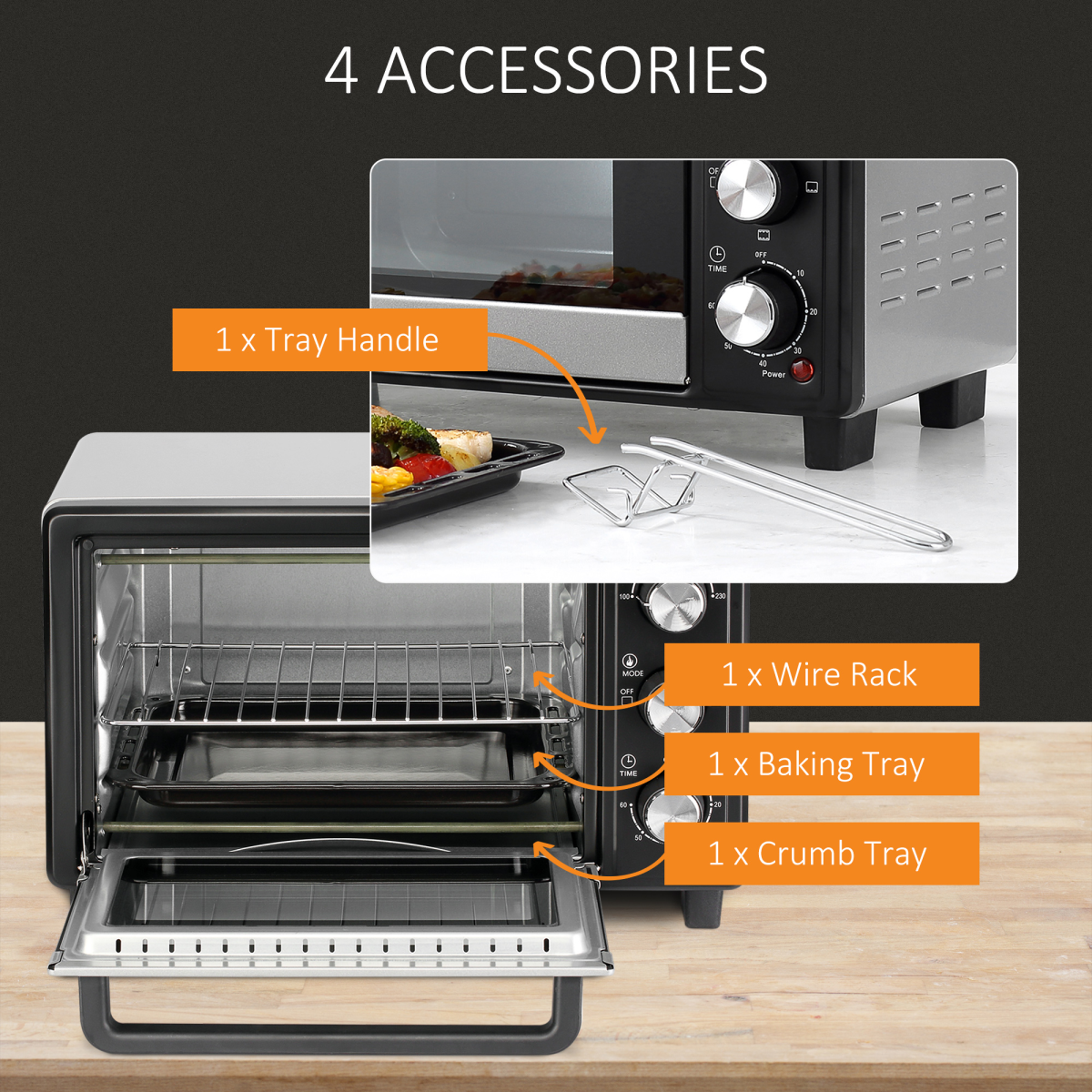 HOMCOM 16L Mini Oven with Grill, 1400W & 60-Minute Timer – Compact Toaster Oven, 100–230°C