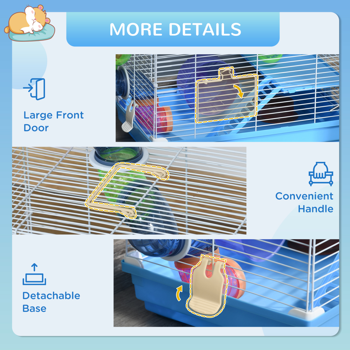PawHut Hamster Cage Carrier with Exercise Wheel and Tunnel Tube – Small Animal House for Hamsters and Gerbils
