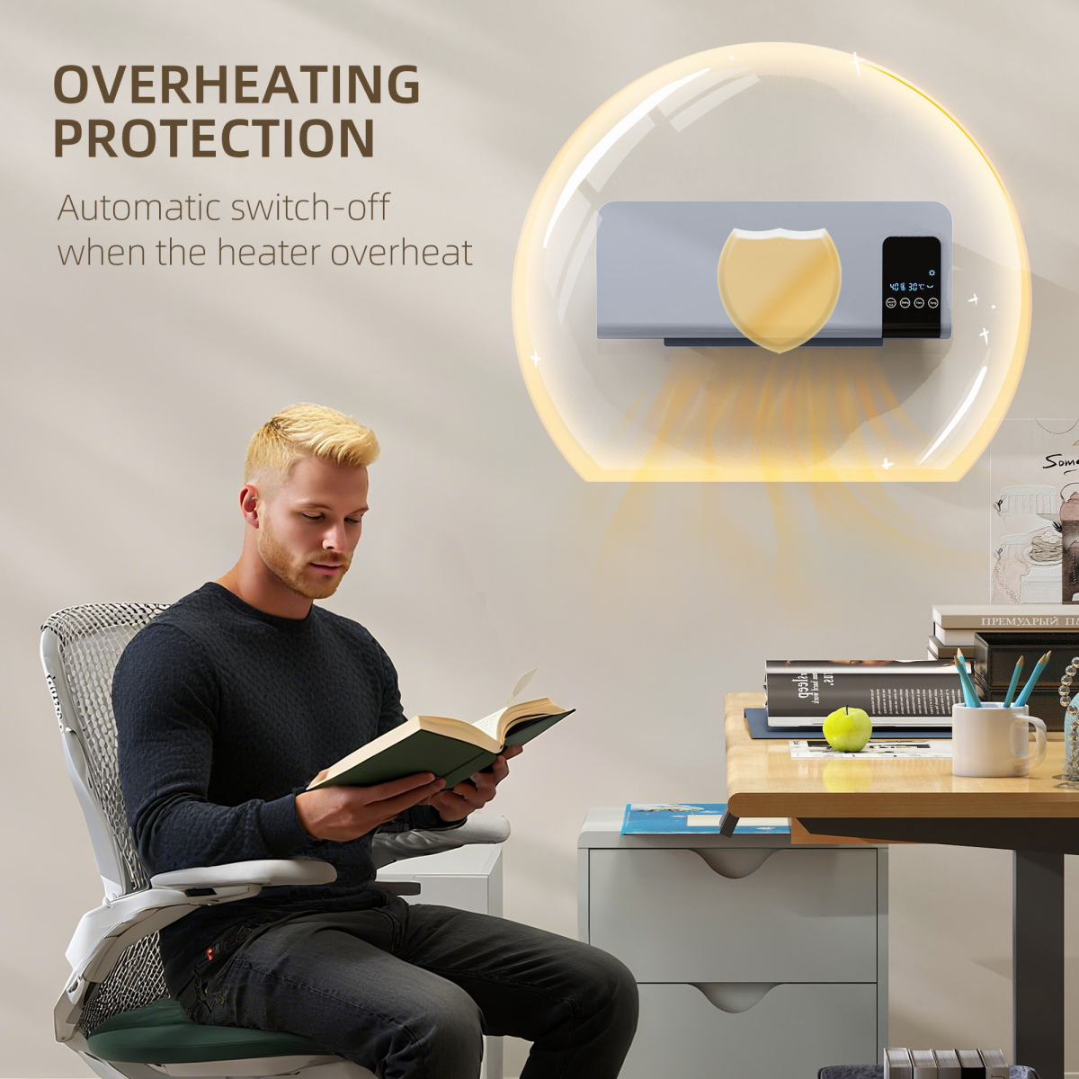 HOMCOM 2000W Wall-Mounted Ceramic Heater with Remote Control – Oscillating, 12-Hour Timer, LED Display, Grey