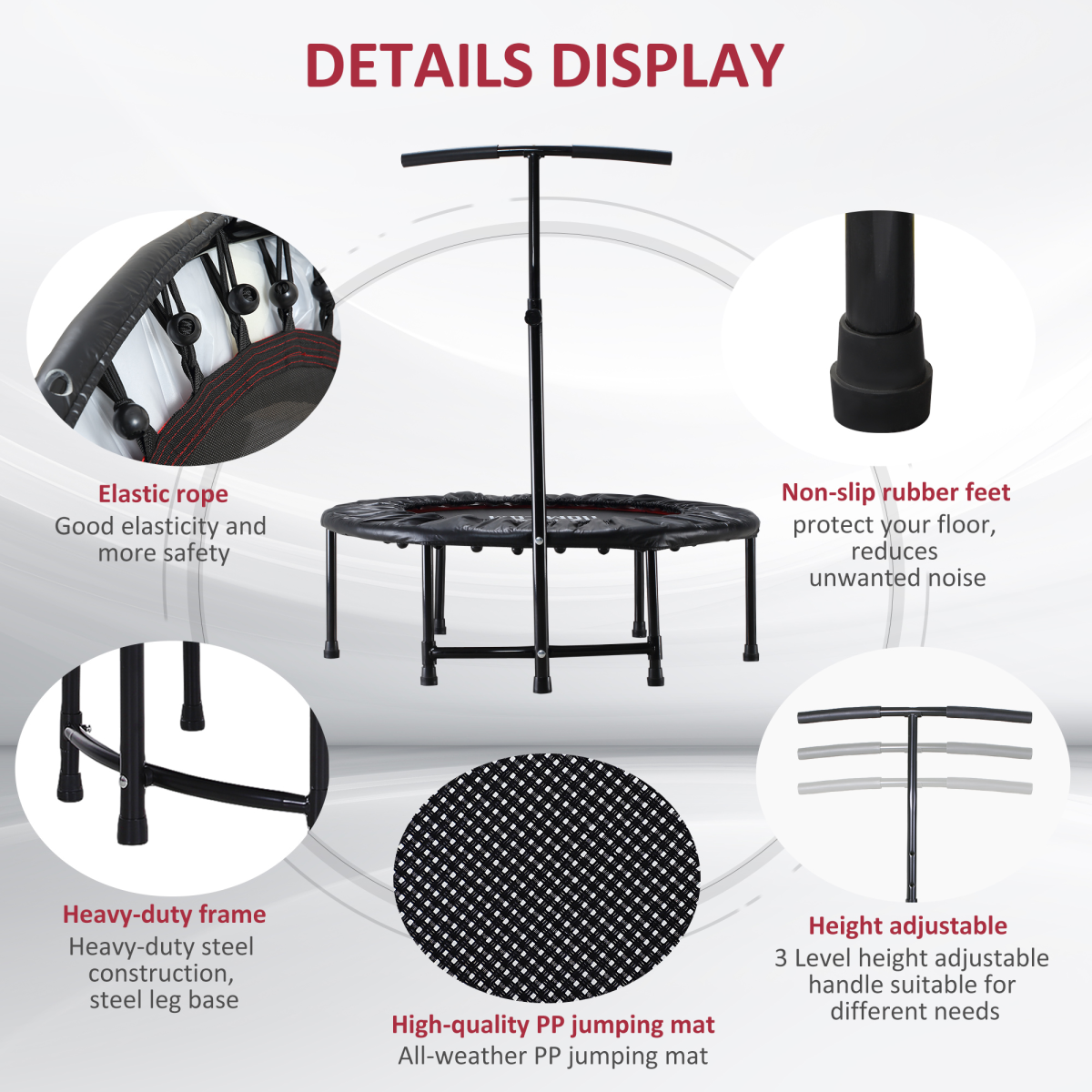 HOMCOM 40 Inch Mini Trampoline with Adjustable Handle – Fitness Rebounder for Kids & Adults, Indoor & Outdoor