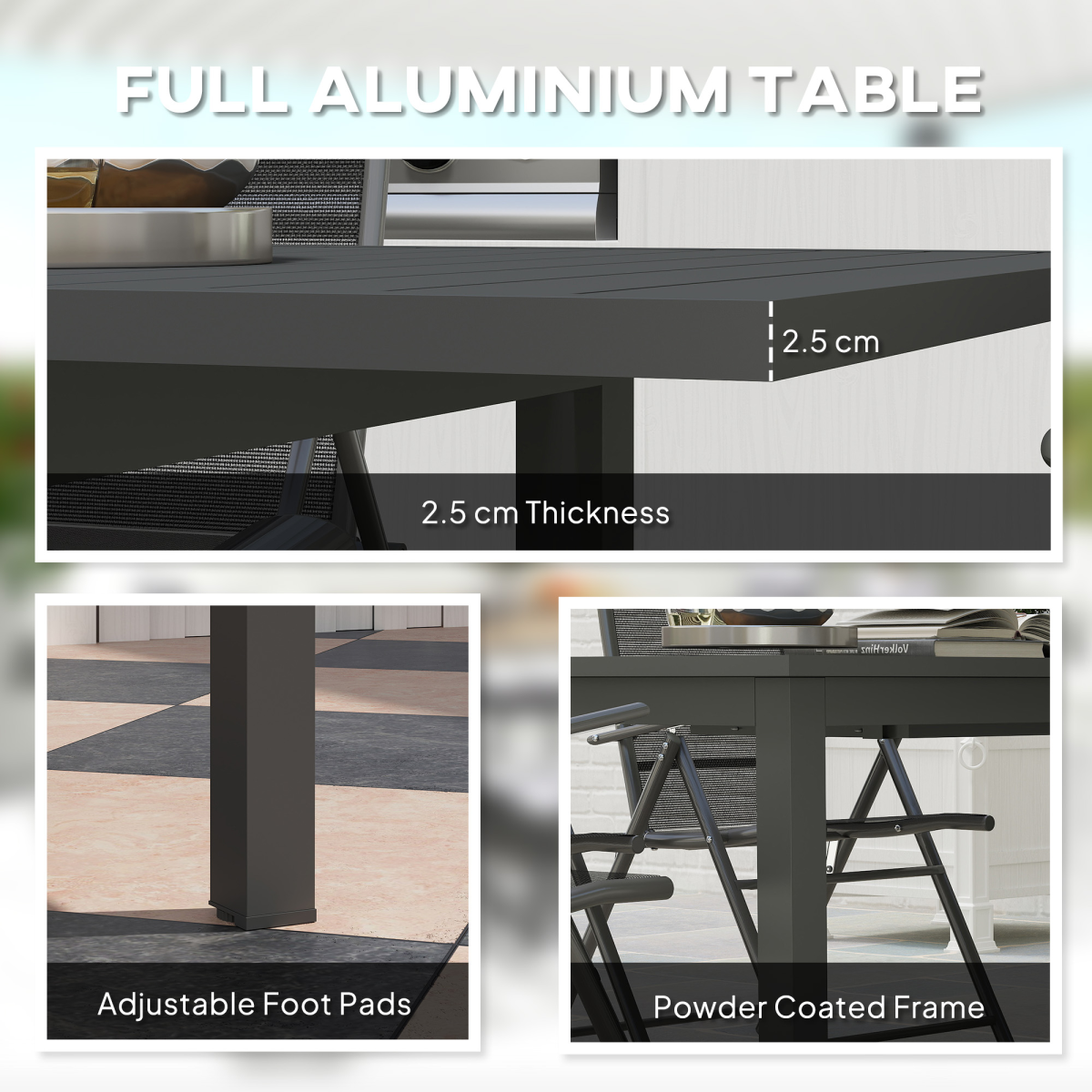Outsunny Extending Garden Table with Slatted Top, 160/220 x 90 x 73 cm – Seats 6-8, Aluminium, Grey