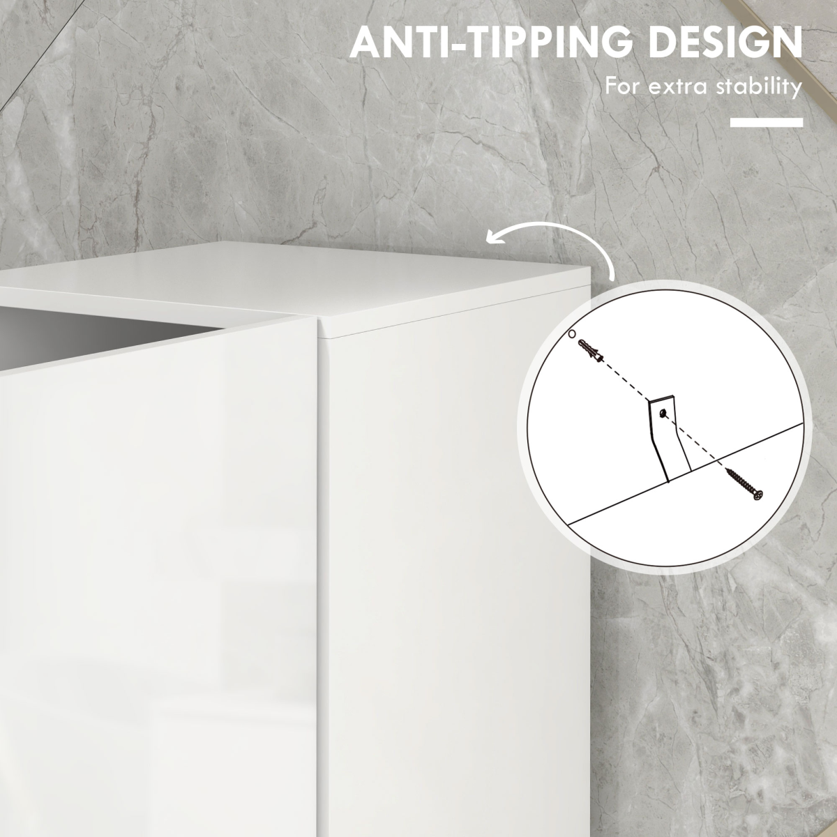 kleankin High Gloss Tall Bathroom Storage Cabinet with Two Cupboards and Adjustable Shelves, White