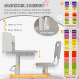 ZONEKIZ Height Adjustable Kids Desk and Chair Set with Drawer & Bookshelf – Tilting Study Desk, Grey