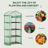4-Tier Mini Greenhouse with Zipped Roll-up Door – Steel Frame Plant Grow House, 70 x 50 x 160cm, Dark Green