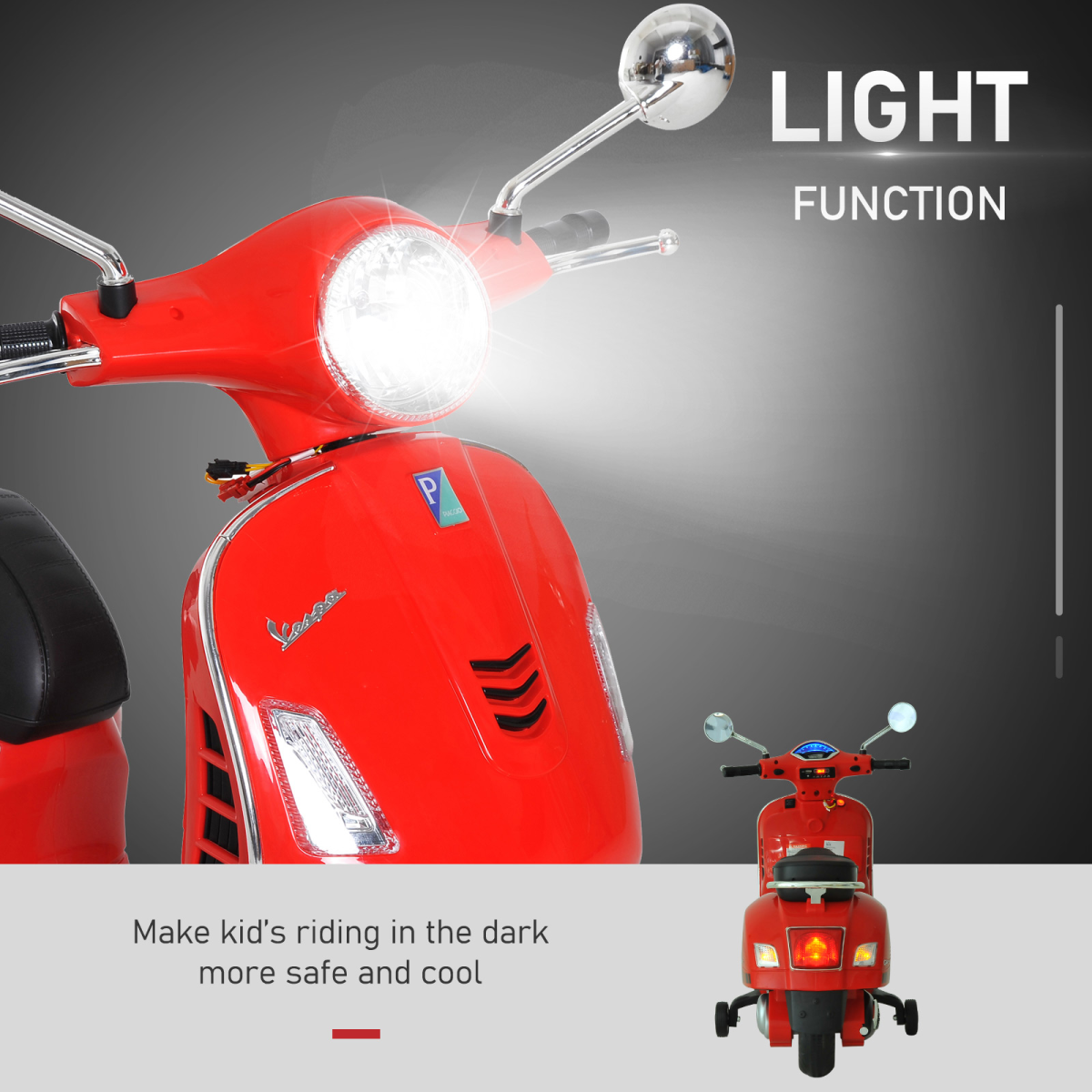 HOMCOM Kids Ride-On Vespa Motorcycle, 6V Battery with Music & LED Lights – Licensed, Ages 3–6