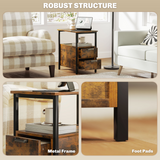 HOMCOM Bedside Table with Charging Station, 2 Drawers and Open Shelf – Nightstand or Side Table, Rustic Brown