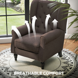 Retro Wingback Accent Armchair with Solid Wood Frame & Padded Seat – Vintage Living Room Chair, Brown