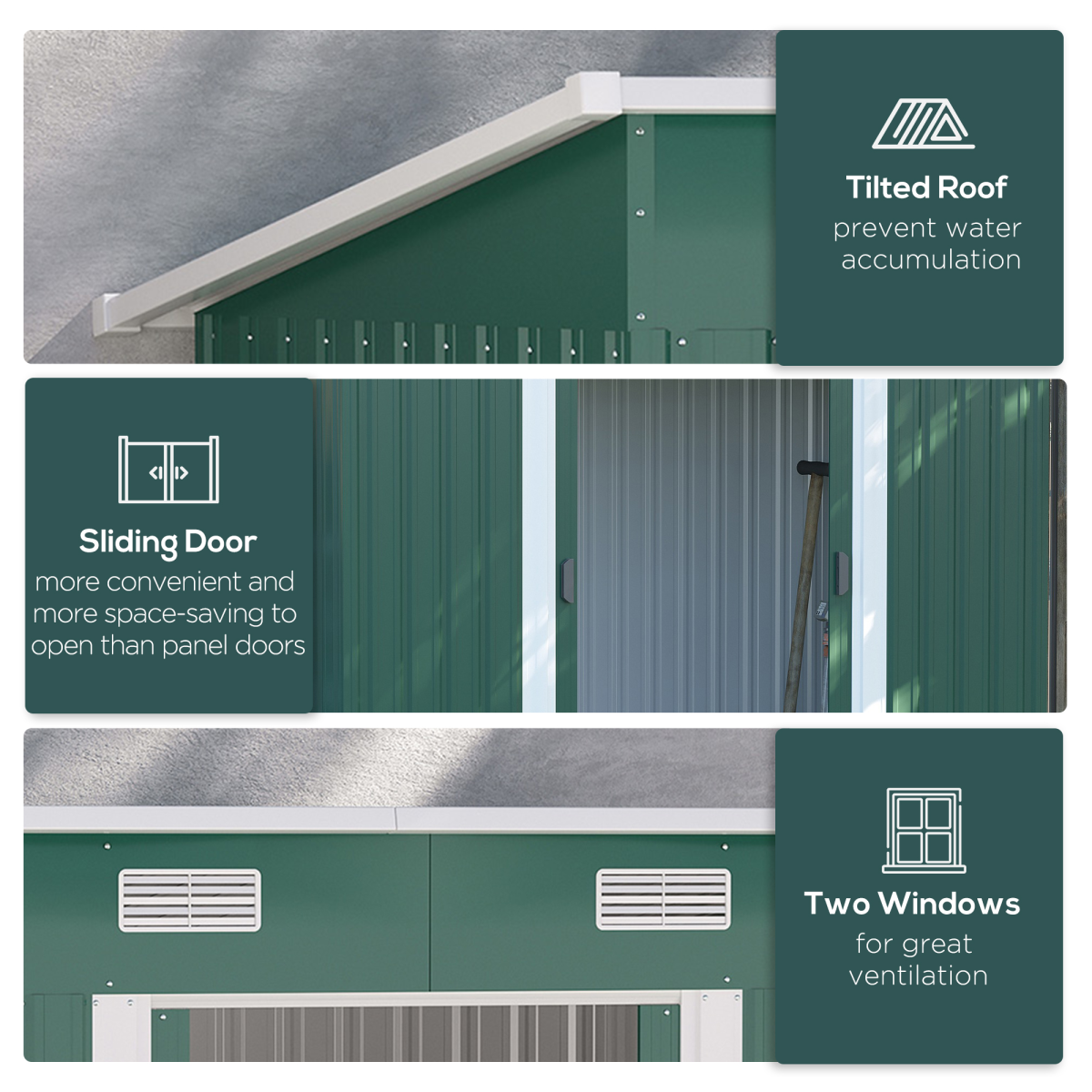 Outsunny 7 x 4ft Metal Garden Storage Shed with Vents and Lockable Sliding Doors – Tool Store, Green