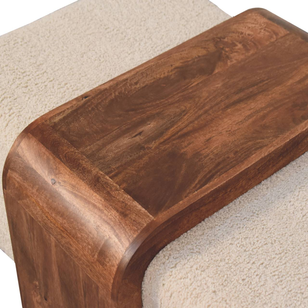 Artisan Furniture Solid Wood Arden Bench Duo with Boucle Seats & Central Table – Hallway Seating, Brown & Cream