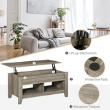 HOMCOM Lift-Top Coffee Table with Hidden Storage & Open Shelves – Sofa Dining and Laptop Table, Oak