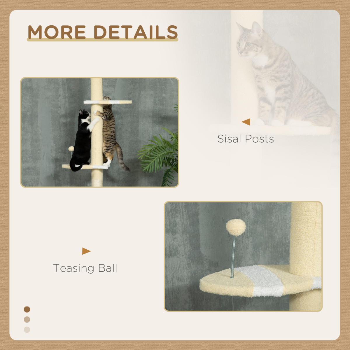 260cm Adjustable Floor-to-Ceiling Cat Tree with Jute Scratching Post and Plush Perches – Tall Cat Tower, Yellow