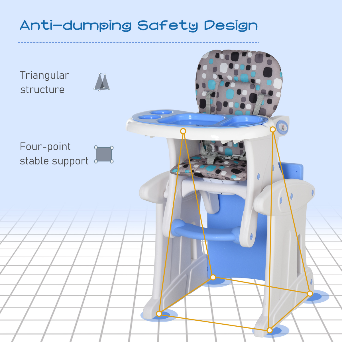 HOMCOM 3-in-1 Convertible Baby High Chair with Removable Tray & Five-Point Harness – Rocker and Booster Seat, Blue