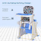 HOMCOM 3-in-1 Convertible Baby High Chair with Removable Tray & Five-Point Harness – Rocker and Booster Seat, Blue