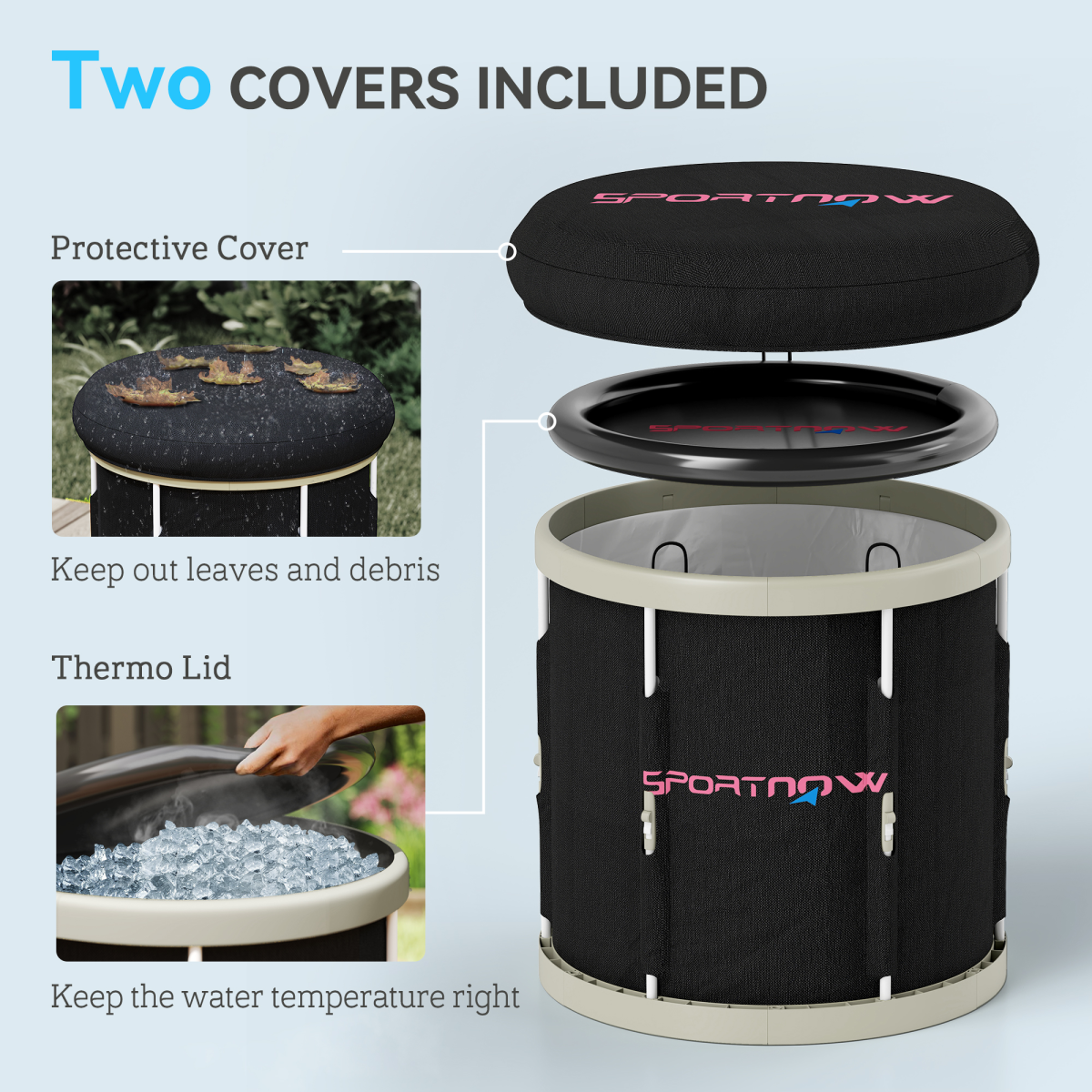 SPORTNOW 210L Portable Ice Bath Tub with Aluminium Poles & Dual Covers – Outdoor Cold Water Therapy, Black