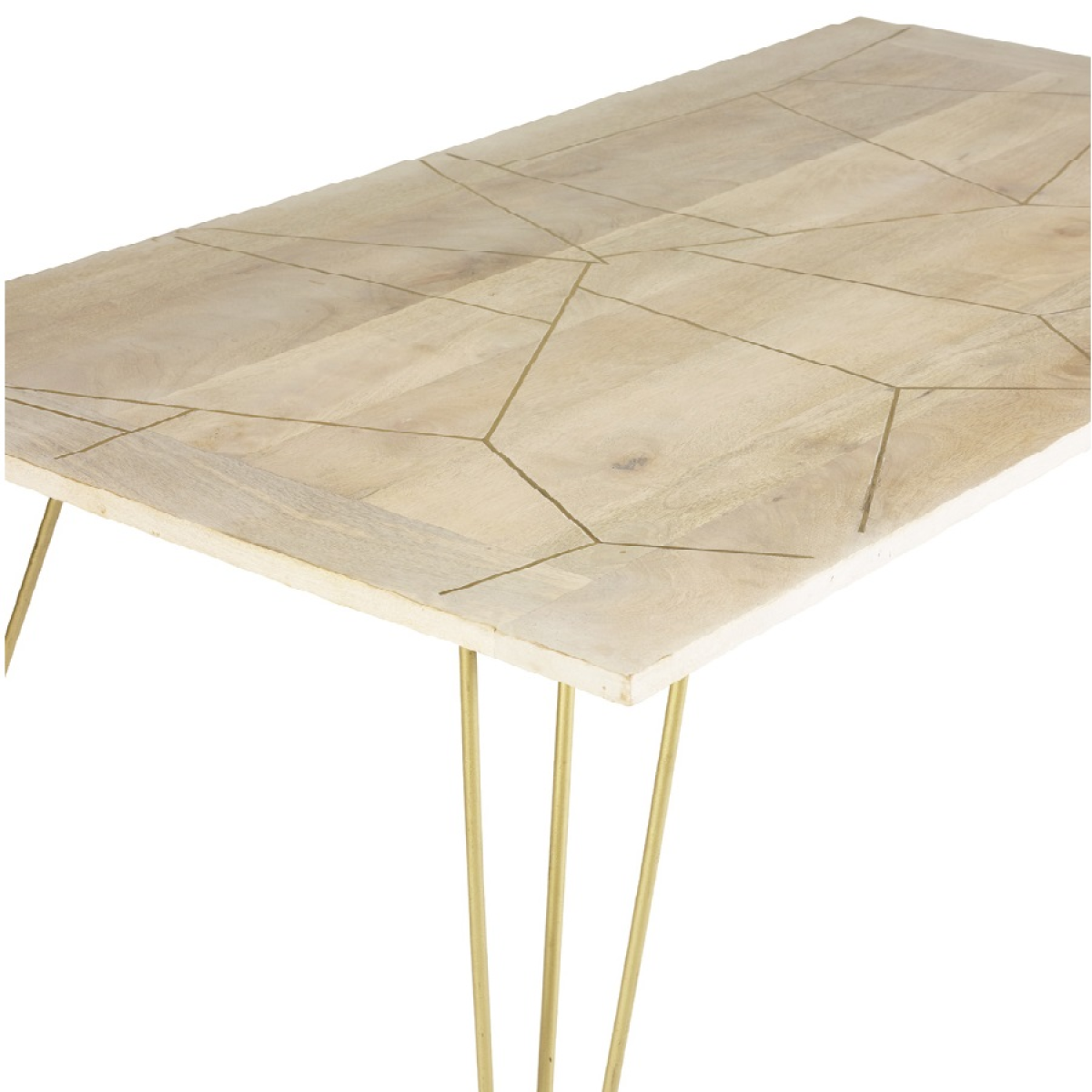 Solid Wood Dining Table with Light Gold Metal Inlay – Modern Dining Room Centrepiece