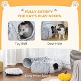 PawHut Donut Cat Play Tunnel Bed with Washable Cushion and Toy Ball – Foldable Pet Tunnel, Light Grey